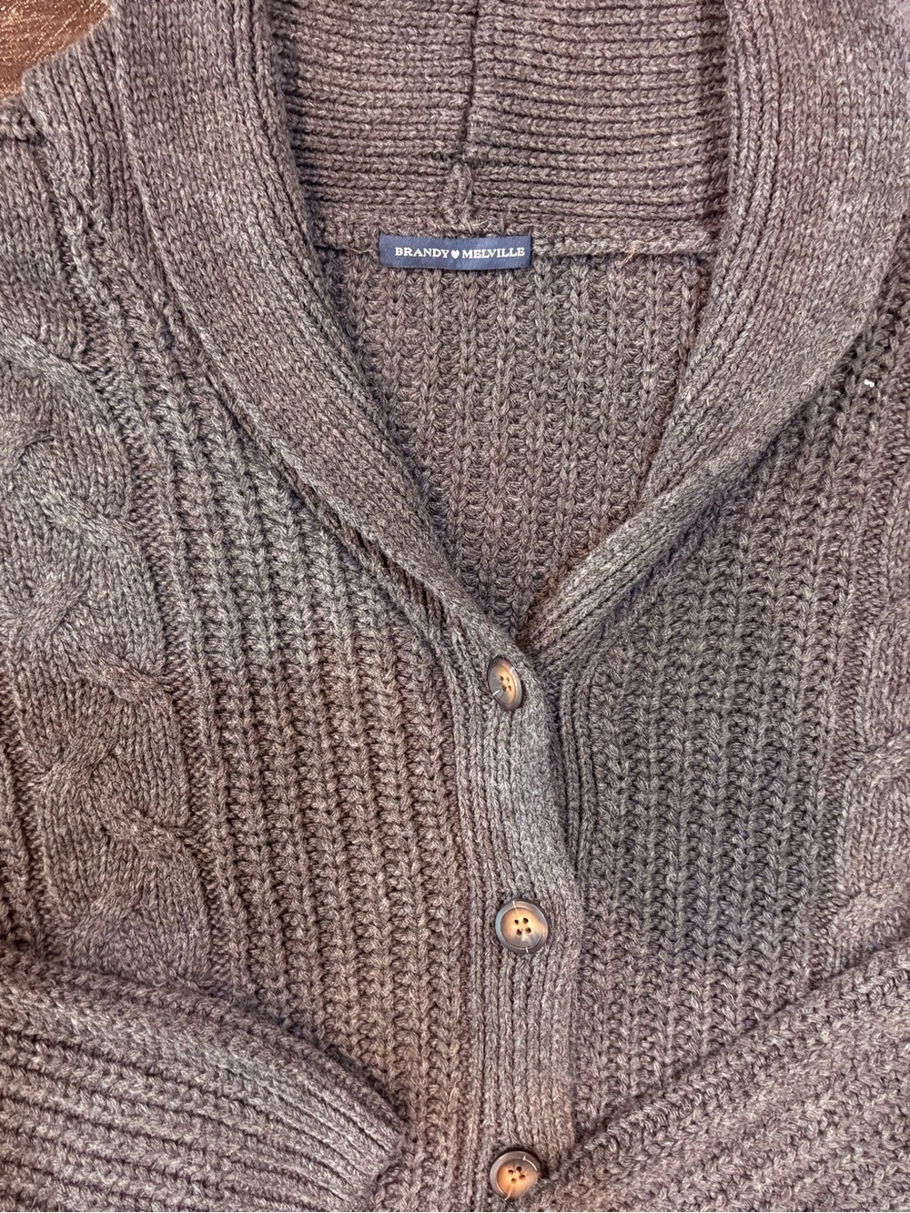 Brandy Melville Brown Cable Knit Shawl Collar Button Cardigan